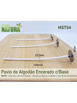 Pavio HST54 120mm - de Algodão Encerado c/Cera Vegetal - Montado em Base